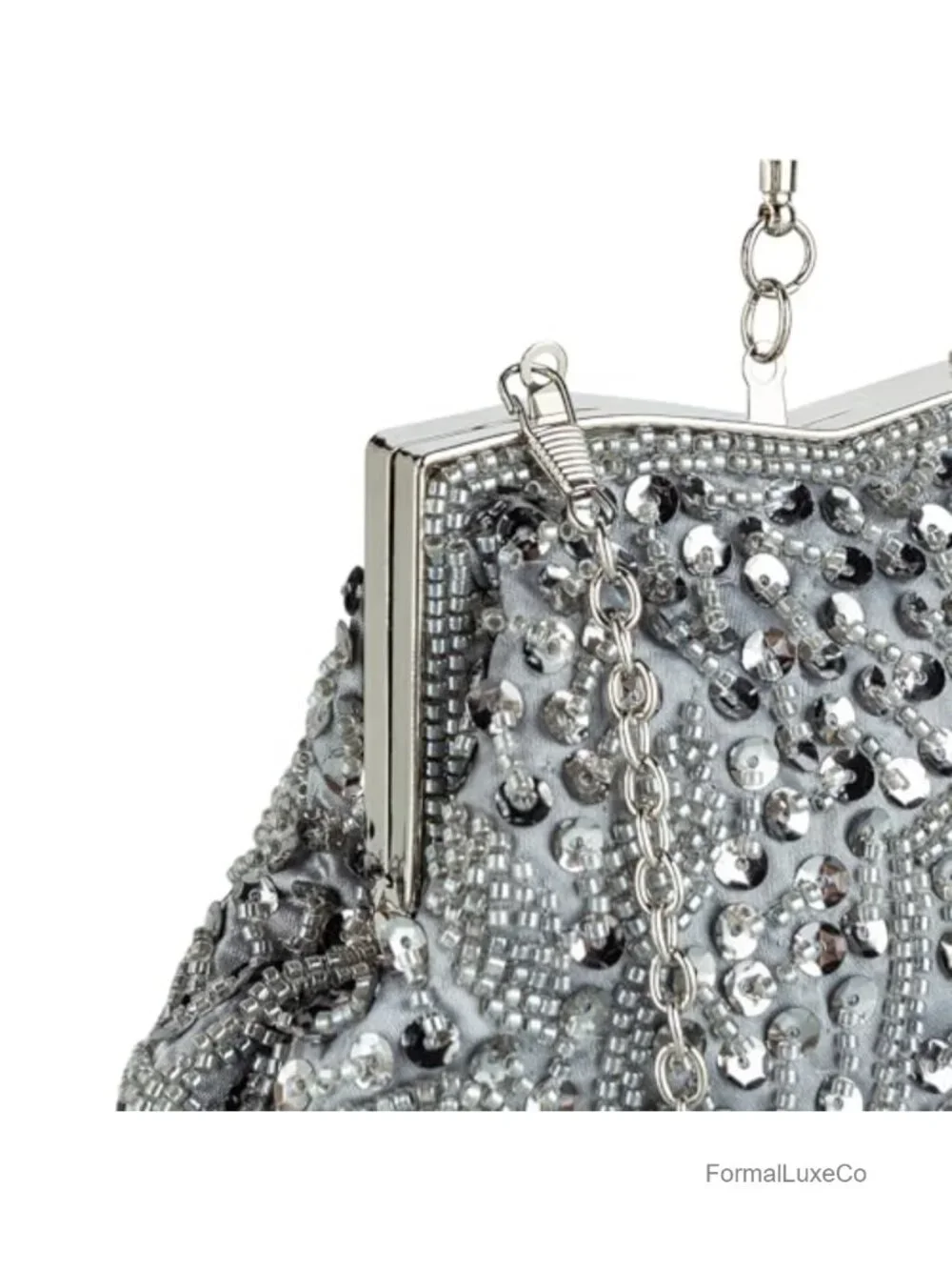 Beaded Floral Evening Clutch Purse with Kiss Lock Closure